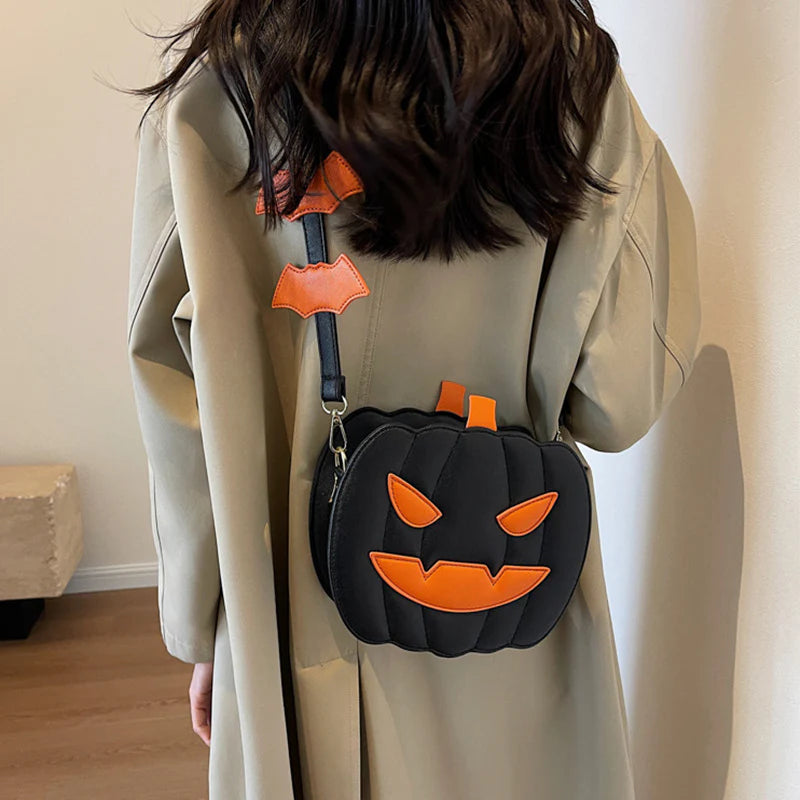 2023 Halloween Bags Funny Pumpkin Cartoon Shoulder Crossbody Bag with Bat Personalized Creative Female Bag