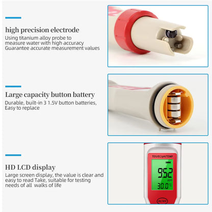 4 in 1 Digital PH EC Meter LCD Tester Pocket Hydroponics Aquarium Water Test Pen