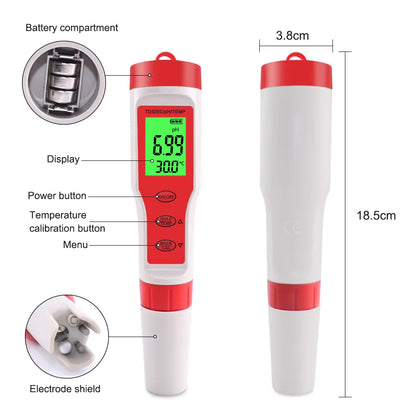 4 in 1 Digital PH EC Meter LCD Tester Pocket Hydroponics Aquarium Water Test Pen