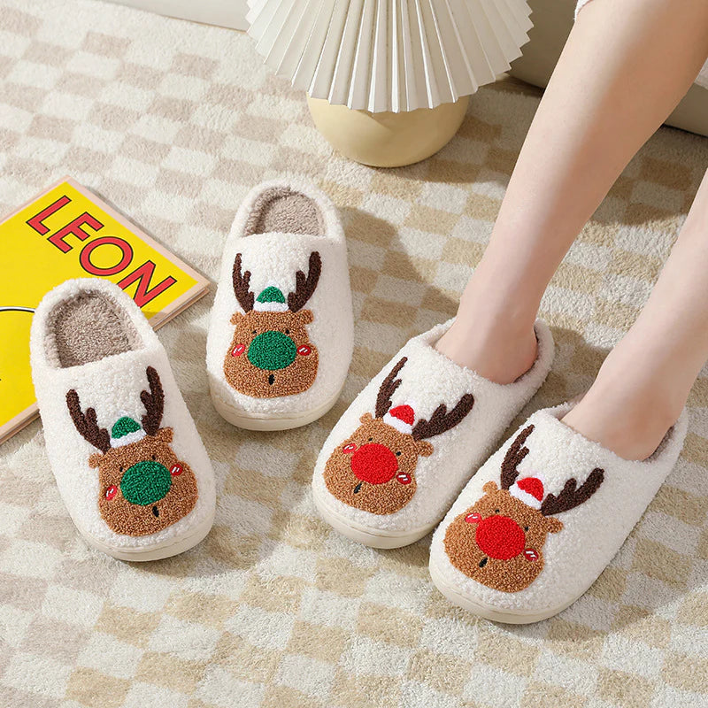 Christmas Shoes Winter Home Slippers Elk Soft Cozy Bedroom Slipper Slip on House Shoes