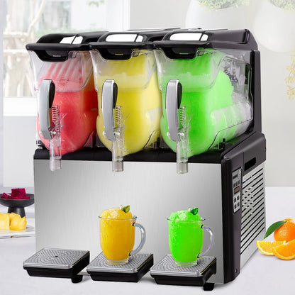 VEVOR 110V Slushy Machine 30L Triple Bowl Margarita Frozen Drink Maker 800W Automatic Clean Day and Night Modes for Supermarkets Cafes Restaurants Snack Bars Commercial Use