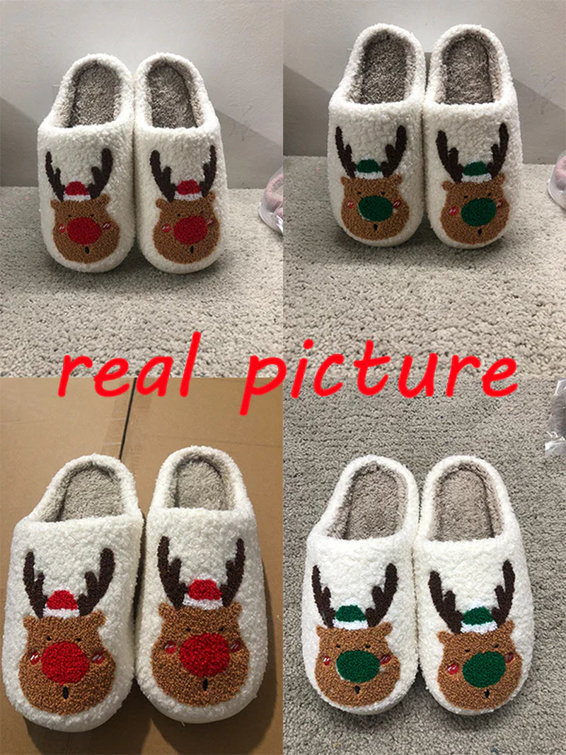 Christmas Shoes Winter Home Slippers Elk Soft Cozy Bedroom Slipper Slip on House Shoes