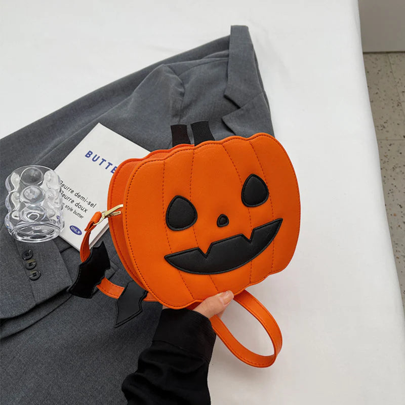 2023 Halloween Bags Funny Pumpkin Cartoon Shoulder Crossbody Bag with Bat Personalized Creative Female Bag