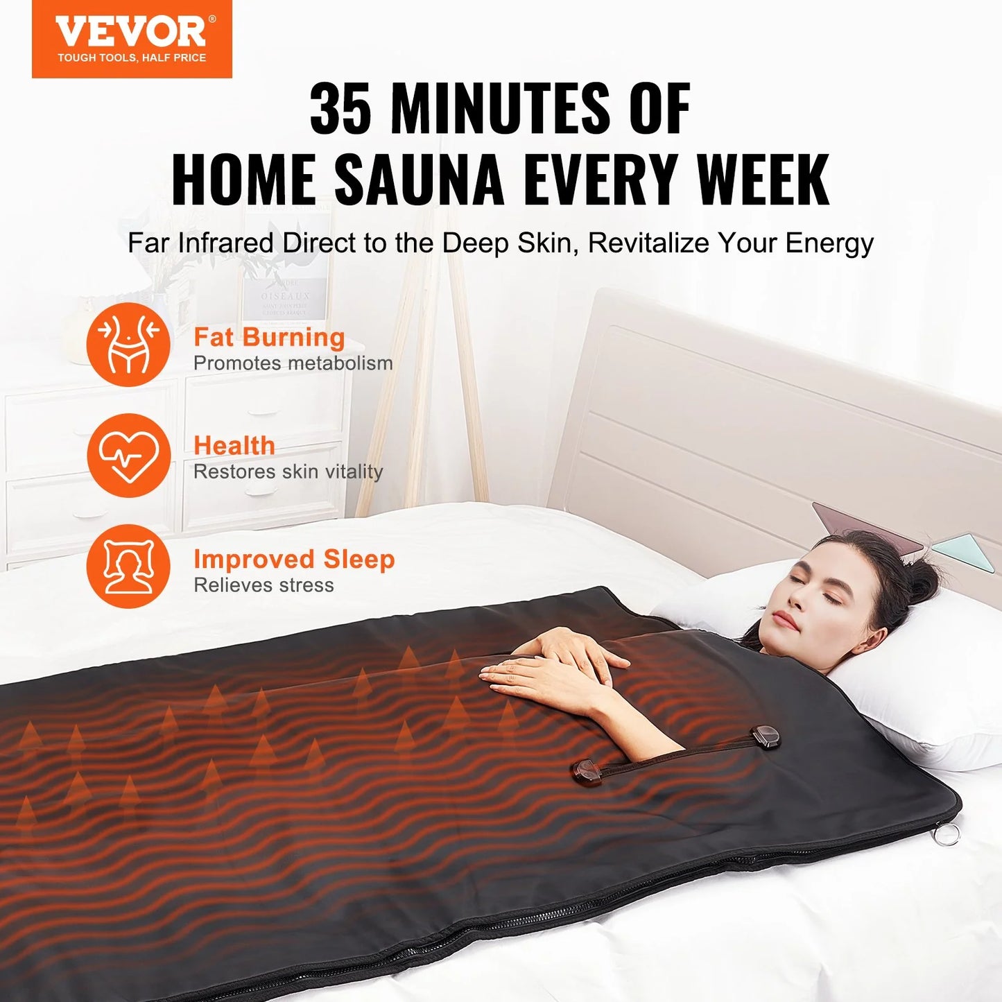 VEVOR Sauna Blanket for Detoxification, Portable Far Infrared Sauna for Home with Arm Holes for Comfort, 1-6 Level Adjustable Temprature Rannge 95-185¨H, 1-60 Minutes Timer, Carbon Fiber Heating